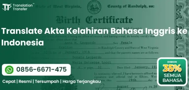 Translate Akta Kelahiran Bahasa Inggris ke Indonesia