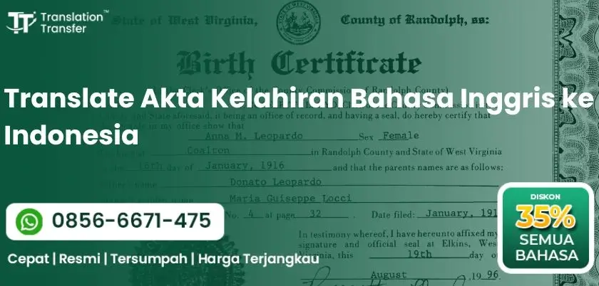 Translate Akta Kelahiran Bahasa Inggris ke Indonesia