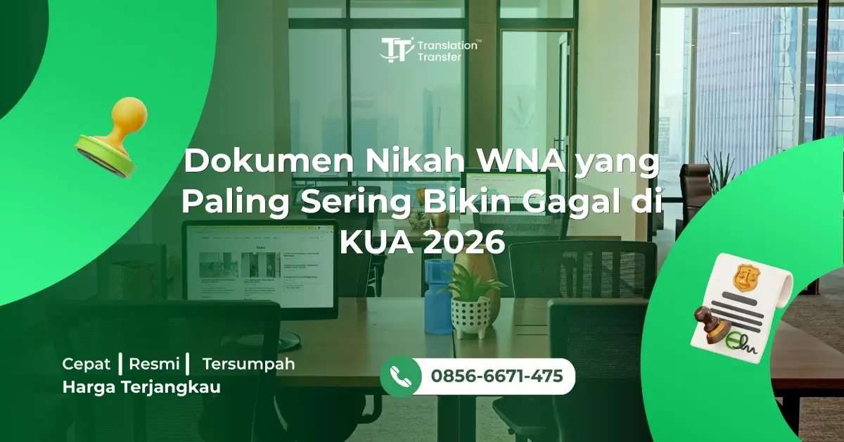 Dokumen Nikah WNA yang Paling Sering Bikin Gagal di KUA 2026 Oleh : Wahyu Jum'ah Maulidan Dokumen Nikah WNA yang Paling Sering Bikin Gagal di KUA 2026 | Setiap tahun ada banyak pasangan campuran yang menghadapi kekecewaan yang sama: dokumen pernikahan mereka dikembalikan oleh KUA karena tidak memenuhi persyaratan yang berlaku. Lebih menyakitkan lagi ketika pasangan sudah menunggu berbulan-bulan dan sudah menetapkan tanggal pernikahan, tapi harus mengundur semua rencana karena berkas ditolak. Yang lebih mengecewakan adalah kenyataan bahwa sebagian besar kasus penolakan berkas nikah WNA di KUA bisa dihindari jika pasangan memahami sejak awal dokumen mana yang paling sering bermasalah dan apa yang perlu dilakukan untuk memastikan dokumen tersebut memenuhi standar yang berlaku. Mengapa Penting Memahami Dokumen yang Paling Sering Bermasalah Pemahaman tentang pola penolakan yang paling umum di KUA memberikan keunggulan yang sangat konkret bagi pasangan yang sedang mempersiapkan pernikahan campuran. Daripada mengandalkan informasi dari forum online yang mungkin sudah usang atau tidak akurat, memahami pola masalah yang konsisten memberikan panduan yang jauh lebih dapat diandalkan tentang aspek mana yang perlu mendapat perhatian ekstra. KUA di berbagai wilayah Indonesia mengikuti pedoman nasional yang dikeluarkan oleh Kementerian Agama dalam memproses berkas pernikahan campuran, meski mungkin ada variasi kecil dalam implementasi di tingkat kecamatan. Pola dokumen yang bermasalah cenderung konsisten karena berakar dari pemahaman yang kurang lengkap tentang persyaratan atau dari keterbatasan dalam mengakses layanan yang diperlukan. Baca Juga : Penerjemah Tersumpah Akta Kelahiran Dokumen Pertama yang Paling Sering Bermasalah: CNI Tanpa Terjemahan Tersumpah CNI atau dokumen kelayakan menikah dari negara asal WNA yang tidak disertai terjemahan tersumpah ke dalam Bahasa Indonesia adalah penyebab penolakan nomor satu di KUA untuk berkas pernikahan campuran. Masalah ini sangat umum terjadi karena banyak pasangan yang tidak menyadari bahwa dokumen berbahasa asing tidak bisa langsung diserahkan kepada KUA tanpa terjemahan tersumpah yang sah. Terjemahan tersumpah yang dimaksud bukan terjemahan biasa yang dibuat oleh siapapun yang bisa berbahasa Inggris atau bahasa lainnya. Yang diperlukan adalah terjemahan yang dibuat oleh penerjemah tersumpah bersertifikat resmi dari Kementerian Hukum dan HAM dengan sertifikasi formal yang mencakup nama penerjemah, nomor SK Kemenkumham, tanda tangan asli, cap resmi, dan tanggal penerjemahan. Variasi masalah yang juga sangat umum adalah penggunaan terjemahan dari penerjemah yang mengklaim tersumpah tapi tidak memiliki SK Kemenkumham yang valid. Petugas KUA yang memeriksa berkas akan memeriksa kelengkapan sertifikasi terjemahan, dan terjemahan dari penerjemah yang tidak memiliki legalitas yang dapat diverifikasi akan langsung ditolak. Solusi untuk Masalah CNI Tanpa Terjemahan Tersumpah Solusinya sangat jelas tapi memerlukan waktu yang cukup: gunakan penerjemah tersumpah bersertifikat resmi Kemenkumham yang memiliki pasangan bahasa yang sesuai dengan bahasa CNI yang perlu diterjemahkan. Verifikasi SK pengangkatan penerjemah sebelum menggunakan jasanya, dan pastikan sertifikasi yang menyertai terjemahan sudah lengkap sebelum menyerahkan berkas ke KUA. Baca Juga : Penerjemah Tersumpah Bahasa Jepang Tangerang Dokumen Kedua yang Paling Sering Bermasalah: Apostille yang Tidak Ada atau Tidak Valid Masalah apostille adalah penyebab penolakan kedua yang sangat umum. Indonesia bergabung dengan Konvensi Apostille sejak Juni 2022, yang berarti dokumen dari negara-negara anggota konvensi yang akan digunakan di Indonesia perlu mendapatkan apostille dari otoritas yang berwenang di negara asal dokumen tersebut. Banyak pasangan campuran, terutama yang mempersiapkan pernikahan dalam beberapa tahun sebelum atau sesudah 2022, yang belum memahami perubahan ini dengan baik. Ada yang mengira bahwa legalisasi dari kedutaan besar di Jakarta masih cukup untuk semua kasus, padahal untuk negara-negara anggota Konvensi Den Haag, apostille dari negara asal adalah mekanisme yang sekarang berlaku. Ada juga kasus di mana apostille memang ada tapi diterbitkan oleh otoritas yang tidak tepat di negara asal dokumen. Setiap negara memiliki otoritas yang ditunjuk sebagai competent authority untuk menerbitkan apostille, dan apostille yang diterbitkan oleh instansi yang bukan competent authority yang ditunjuk tidak akan diterima. Memeriksa Status Keanggotaan Negara dalam Konvensi Den Haag Langkah pertama untuk memastikan masalah apostille tidak terjadi adalah memeriksa apakah negara asal WNA pasanganmu merupakan anggota Konvensi Den Haag. Informasi ini bisa diperoleh dari situs resmi Hague Conference on Private International Law di hcch.net yang menyediakan daftar lengkap negara anggota. Jika negara asal WNA adalah anggota konvensi, dokumen dari negara tersebut yang akan digunakan di Indonesia memerlukan apostille. Jika bukan anggota, dokumen perlu melalui proses legalisasi konvensional yang biasanya lebih panjang. Baca Juga : Penerjemah Tersumpah Transkrip Nilai Cepat dan Resmi Dokumen Ketiga yang Paling Sering Bermasalah: Akta Kelahiran WNA yang Tidak Lengkap Terjemahannya Akta kelahiran WNA yang terjemahannya tidak lengkap adalah masalah ketiga yang sangat konsisten. Terjemahan yang tidak mencakup semua elemen akta kelahiran, termasuk elemen yang mungkin tampak tidak penting seperti kode registrasi, nama dan jabatan pejabat yang menerbitkan, atau keterangan apostille, adalah terjemahan yang tidak memenuhi standar yang diperlukan. Petugas KUA yang teliti akan membandingkan terjemahan dengan dokumen aslinya dan mendeteksi bagian yang tidak diterjemahkan. Ketidaklengkapan terjemahan, bahkan jika hanya satu atau dua elemen yang kurang, bisa menjadi alasan penolakan yang cukup untuk mengembalikan berkas. Masalah ini paling sering terjadi ketika penerjemah menggunakan pendekatan yang tidak komprehensif dalam menerjemahkan, hanya menerjemahkan bagian-bagian yang dianggap substantif dan melewatkan elemen-elemen formal. Penerjemah tersumpah yang profesional dan berpengalaman dalam dokumen pernikahan campuran akan memahami bahwa setiap elemen dokumen harus diterjemahkan tanpa pengecualian. Dokumen Keempat yang Paling Sering Bermasalah: Surat Keterangan Lajang WNI yang Kedaluwarsa Surat keterangan belum menikah atau surat keterangan lajang dari kelurahan setempat yang sudah kedaluwarsa adalah masalah keempat yang sangat umum. Surat ini memiliki masa berlaku yang sangat pendek, biasanya hanya tiga bulan, dan banyak pasangan yang mengurus surat ini terlalu awal sehingga sudah kedaluwarsa saat berkas diajukan ke KUA. Masalah ini sangat bisa dihindari dengan perencanaan waktu yang tepat. Urus surat keterangan lajang ketika proses persiapan berkas sudah memasuki tahap yang cukup konkret dan ada keyakinan yang kuat bahwa berkas akan diajukan ke KUA dalam waktu tiga bulan ke depan. Baca Juga : Discourse Analysis | 5 Alasan Pentingnya Paham Nuansa Bahasa Jika terlanjur kedaluwarsa karena ada penundaan dalam persiapan berkas lainnya, satu-satunya solusi adalah mengurus surat keterangan lajang yang baru dari kelurahan setempat. Tidak ada pengecualian untuk surat yang sudah kedaluwarsa. Dokumen Kelima yang Paling Sering Bermasalah: Inkonsistensi Nama Antardokumen Inkonsistensi dalam penulisan nama antara berbagai dokumen dalam berkas pernikahan adalah masalah kelima yang sangat umum dan sering kali tidak disadari oleh pasangan yang menyiapkan berkas. Nama WNA mungkin ditulis dengan cara yang sedikit berbeda di paspor, akta kelahiran, dan CNI karena variasi dalam transliterasi atau karena perbedaan cara penulisan di dokumen yang diterbitkan di waktu yang berbeda. Nama pihak WNI mungkin ditulis berbeda di KTP, akta kelahiran, dan ijazah karena inkonsistensi dalam sistem administrasi yang terjadi selama bertahun-tahun. Petugas KUA yang memeriksa berkas akan mencatat setiap ketidaksesuaian nama dan akan meminta klarifikasi atau bahkan menolak berkas jika inkonsistensi tidak bisa dijelaskan. Solusinya adalah menyertakan surat keterangan yang menjelaskan perbedaan nama, yang juga perlu diterjemahkan tersumpah jika ditulis dalam bahasa asing. Checklist Penting Sebelum Mengajukan Berkas ke KUA Sebelum mengajukan berkas pernikahan campuran ke KUA, gunakan checklist berikut untuk memastikan tidak ada dokumen yang bermasalah. CNI atau dokumen kelayakan menikah WNA sudah ada, masih berlaku, sudah mendapatkan apostille jika diperlukan, dan sudah diterjemahkan tersumpah ke dalam Bahasa Indonesia dengan sertifikasi yang lengkap. Akta kelahiran WNA sudah diapostille dan diterjemahkan tersumpah secara lengkap tanpa ada elemen yang dilewatkan. Baca Juga : Penerjemah Tersumpah Akta Kelahiran Surat keterangan lajang pihak WNI masih berlaku dan belum kedaluwarsa. Nama di semua dokumen konsisten atau ada penjelasan tertulis untuk setiap ketidaksesuaian. Dokumen dari pihak WNI lengkap termasuk KTP, KK, dan akta kelahiran yang masih berlaku dan akurat. Dengan memeriksa semua poin ini sebelum mengajukan berkas, kemungkinan penolakan di KUA bisa dikurangi secara sangat signifikan. Kesimpulan Lima dokumen yang paling sering menyebabkan gagal di KUA untuk pernikahan dengan WNA adalah CNI tanpa terjemahan tersumpah, masalah apostille, akta kelahiran WNA dengan terjemahan tidak lengkap, surat keterangan lajang WNI yang kedaluwarsa, dan inkonsistensi nama antardokumen. Semua masalah ini bisa diantisipasi dan diatasi dengan pemahaman yang tepat dan persiapan yang dimulai jauh sebelum tanggal pengajuan berkas yang direncanakan. disini letak cta Referensi: Kementerian Agama Republik Indonesia. (2025). Pedoman Terbaru Pencatatan Perkawinan Campuran di KUA 2025-2026. https://www.kemenag.go.id Hague Conference on Private International Law. (2024). Apostille Convention: Status Table and Member States. https://www.hcch.net Kementerian Hukum dan HAM Republik Indonesia. (2024). Apostille untuk Dokumen Perkawinan: Panduan Lengkap. https://apostille.ahu.go.id